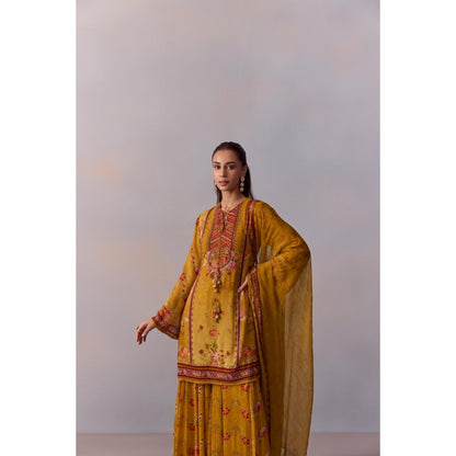 KALISTA Anaisha Cannary Mustard Floral Print Kurta with Sharara and Dupatta (Set of 3)