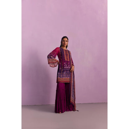 KALISTA Afreen Purple Floral Tassels Kurta with Sharara and Dupatta (Set of 3)