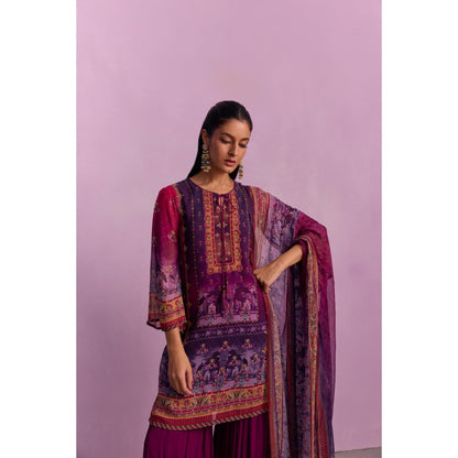 KALISTA Afreen Purple Floral Tassels Kurta with Sharara and Dupatta (Set of 3)