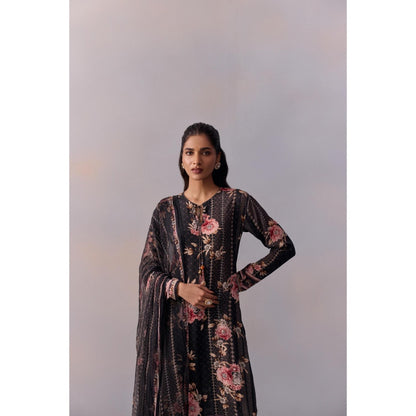 KALISTA Sarah Black Floral Tassels Kurta with Pant and Dupatta (Set of 3)