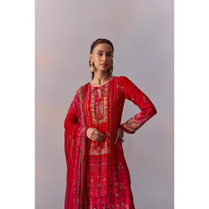 KALISTA Shazia Red Embellished Tassels Kurta with Pant and Dupatta (Set of 3)