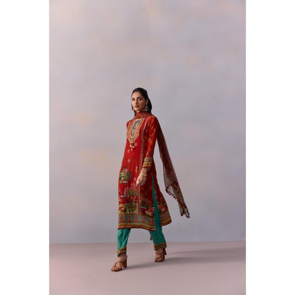 KALISTA Siah Red Printed Tassels Kurta with Pant and Dupatta (Set of 3)