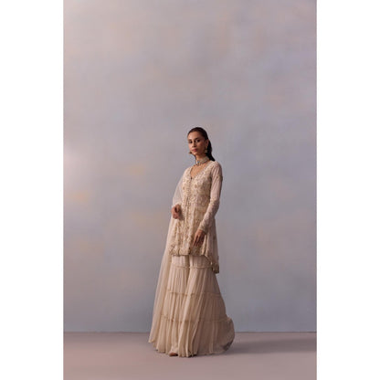 KALISTA Mariam Off-White Embellished Bustier with Sharara and Dupatta & Cape (Set of 4)