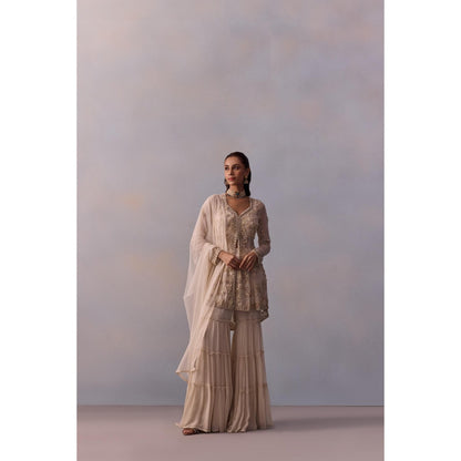 KALISTA Mariam Off-White Embellished Bustier with Sharara and Dupatta & Cape (Set of 4)