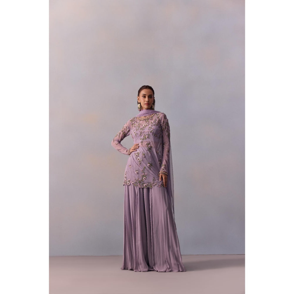 KALISTA Fidah Lavender Embellished Bustier with Sharara and Dupatta & Jacket (Set of 4)