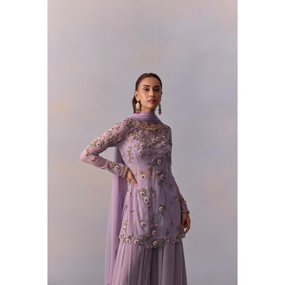 KALISTA Fidah Lavender Embellished Bustier with Sharara and Dupatta & Jacket (Set of 4)