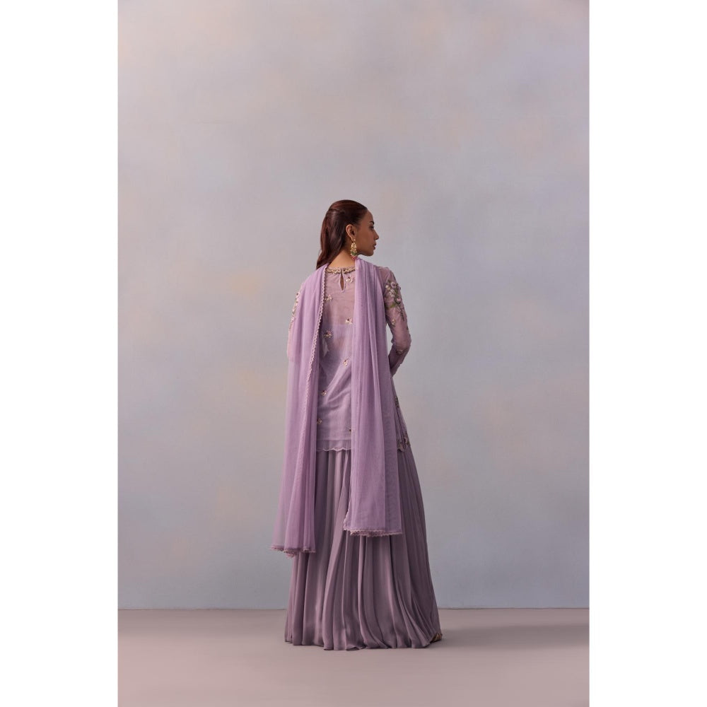 KALISTA Fidah Lavender Embellished Bustier with Sharara and Dupatta & Jacket (Set of 4)