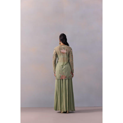 KALISTA Fidah Sea Green Embellished Bustier with Sharara and Jacket (Set of 3)