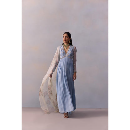 KALISTA Rehmat Blue Embroidered Anarkali with Dupatta (Set of 2)