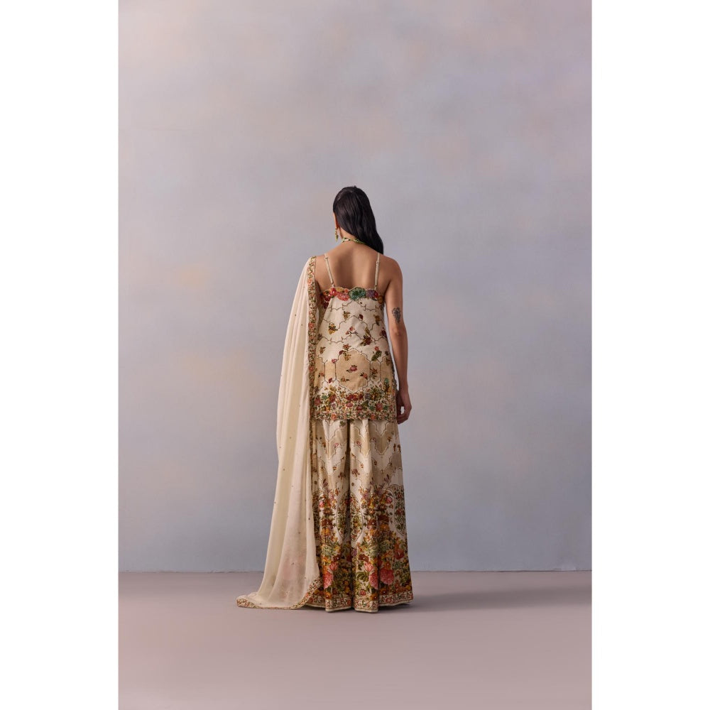 KALISTA Rabia Ivory Floral Embellished Kurta with Sharara and Dupatta (Set of 3)