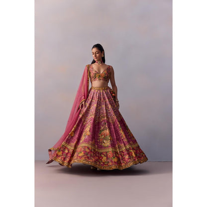KALISTA Zareen Candy Pink Embellished Floral Blouse with Lehenga and Dupatta (Set of 3)