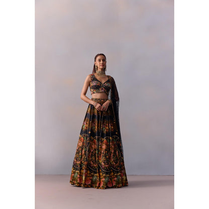 KALISTA Naaz Black Embellished Floral Blouse with Lehenga and Dupatta (Set of 3)