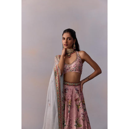 KALISTA Neisha Pink Embellished Floral Blouse with Lehenga and Dupatta (Set of 3)
