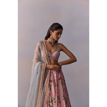KALISTA Neisha Pink Embellished Floral Blouse with Lehenga and Dupatta (Set of 3)