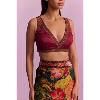 KALISTA Ruhie Multicolour Embroidered Saree with Stitched Blouse and Belt
