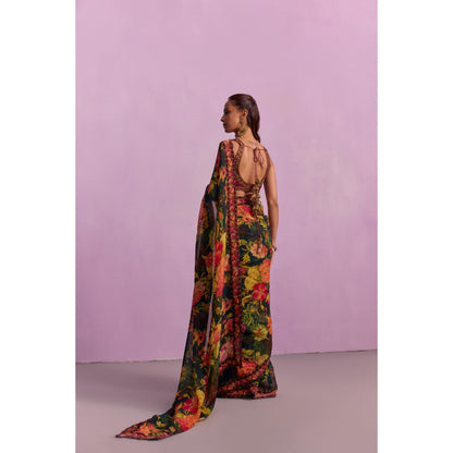 KALISTA Ruhie Multicolour Embroidered Saree with Stitched Blouse and Belt