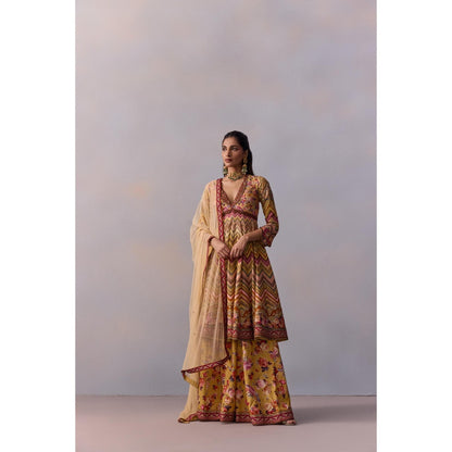KALISTA Kushnaz Multicolour Floral Embellished Kurta with Sharara and Dupatta (Set of 3)
