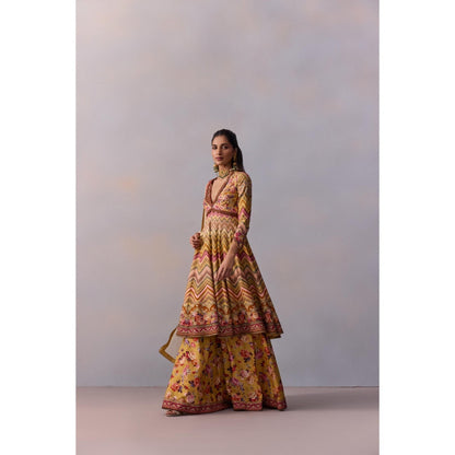 KALISTA Kushnaz Multicolour Floral Embellished Kurta with Sharara and Dupatta (Set of 3)