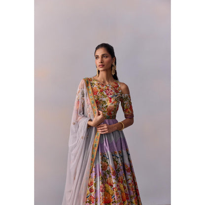 KALISTA Zareen Violet Lavender Floral Embellished Anarkali with Dupatta (Set of 2)