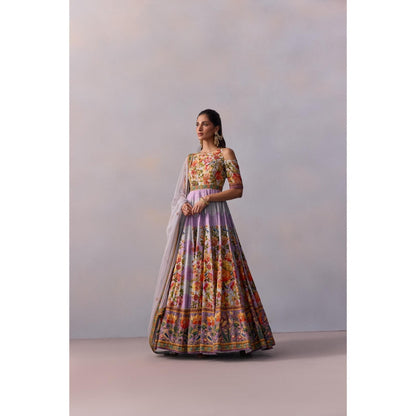 KALISTA Zareen Violet Lavender Floral Embellished Anarkali with Dupatta (Set of 2)