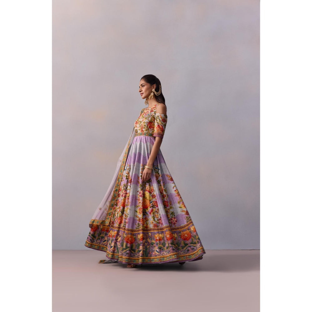KALISTA Zareen Violet Lavender Floral Embellished Anarkali with Dupatta (Set of 2)
