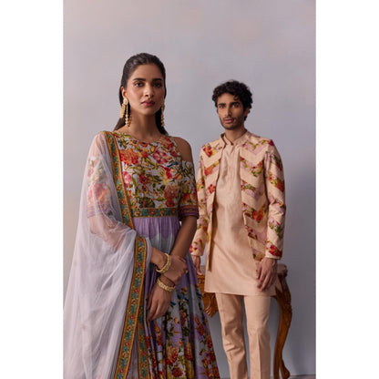 KALISTA Zareen Violet Lavender Floral Embellished Anarkali with Dupatta (Set of 2)