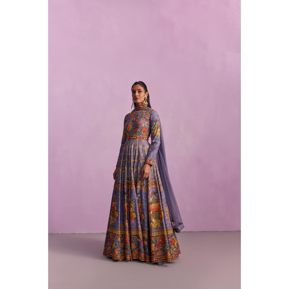 KALISTA Tahira Purple Floral Embellished Anarkali with Dupatta (Set of 2)