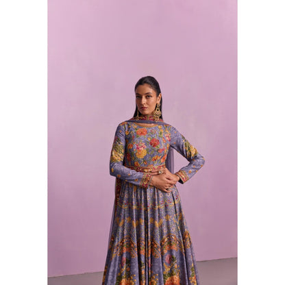 KALISTA Tahira Purple Floral Embellished Anarkali with Dupatta (Set of 2)