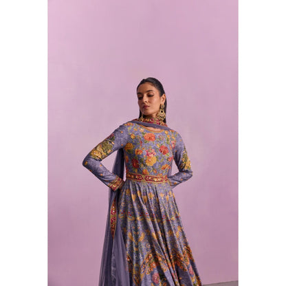 KALISTA Tahira Purple Floral Embellished Anarkali with Dupatta (Set of 2)