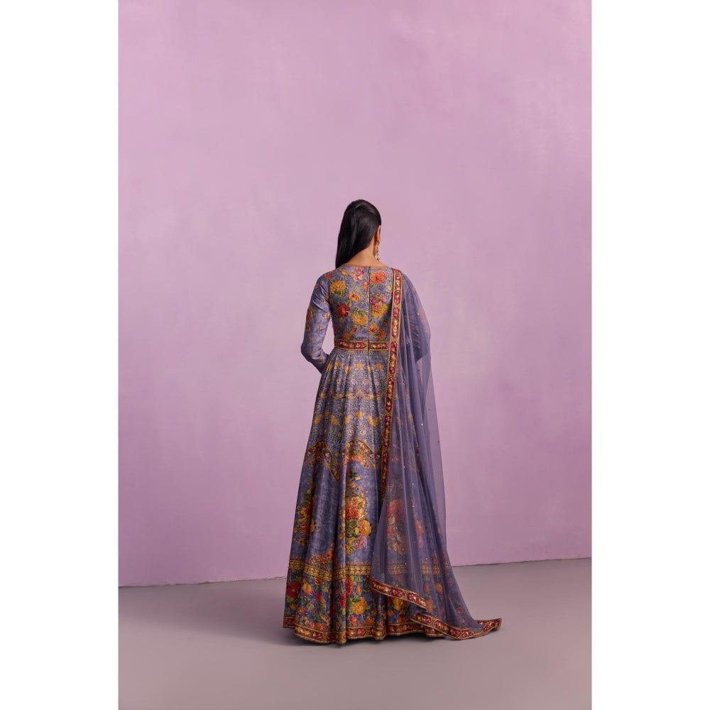 KALISTA Tahira Purple Floral Embellished Anarkali with Dupatta (Set of 2)