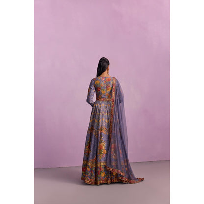 KALISTA Tahira Purple Floral Embellished Anarkali with Dupatta (Set of 2)