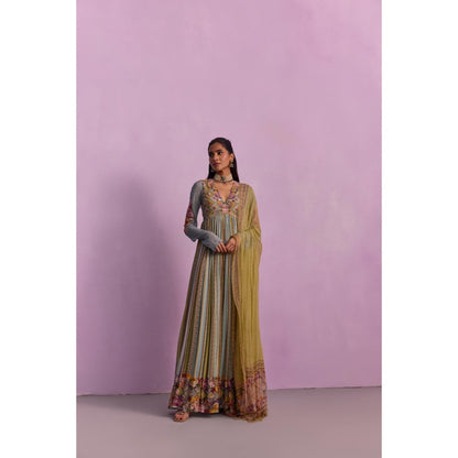 KALISTA Riah Multicolour Embellished Anarkali with Dupatta (Set of 2)