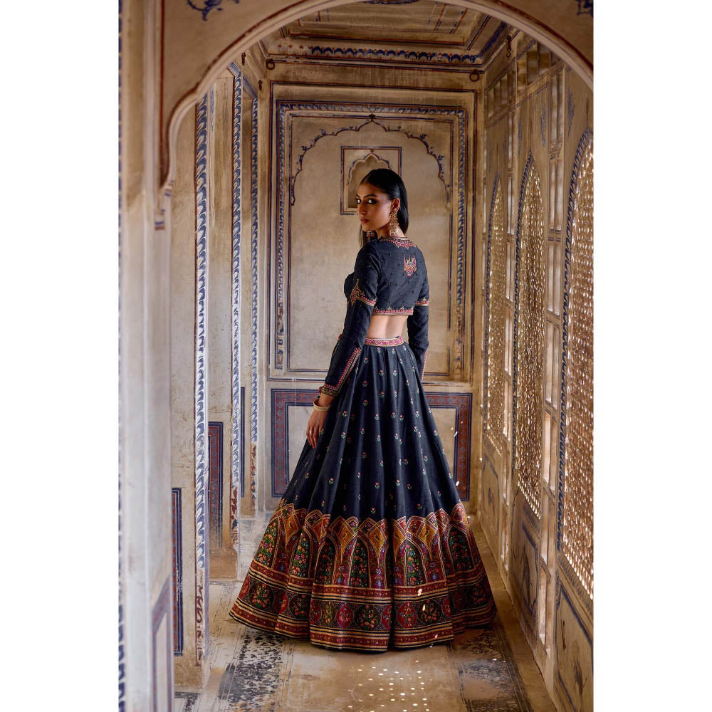 KALISTA Navy Blue Zenat Lehenga with Blouse and Dupatta (Set of 3)