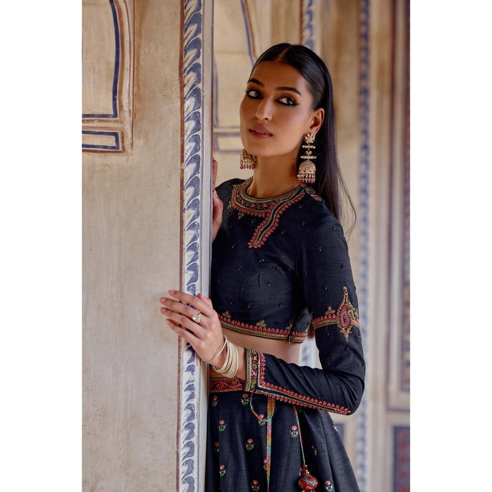 KALISTA Navy Blue Zenat Lehenga with Blouse and Dupatta (Set of 3)