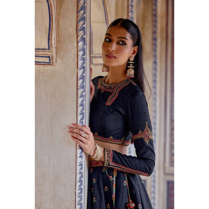 KALISTA Navy Blue Zenat Lehenga with Blouse and Dupatta (Set of 3)
