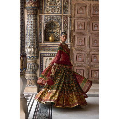 KALISTA Green Sameera Lehenga with Blouse and Dupatta (Set of 3)