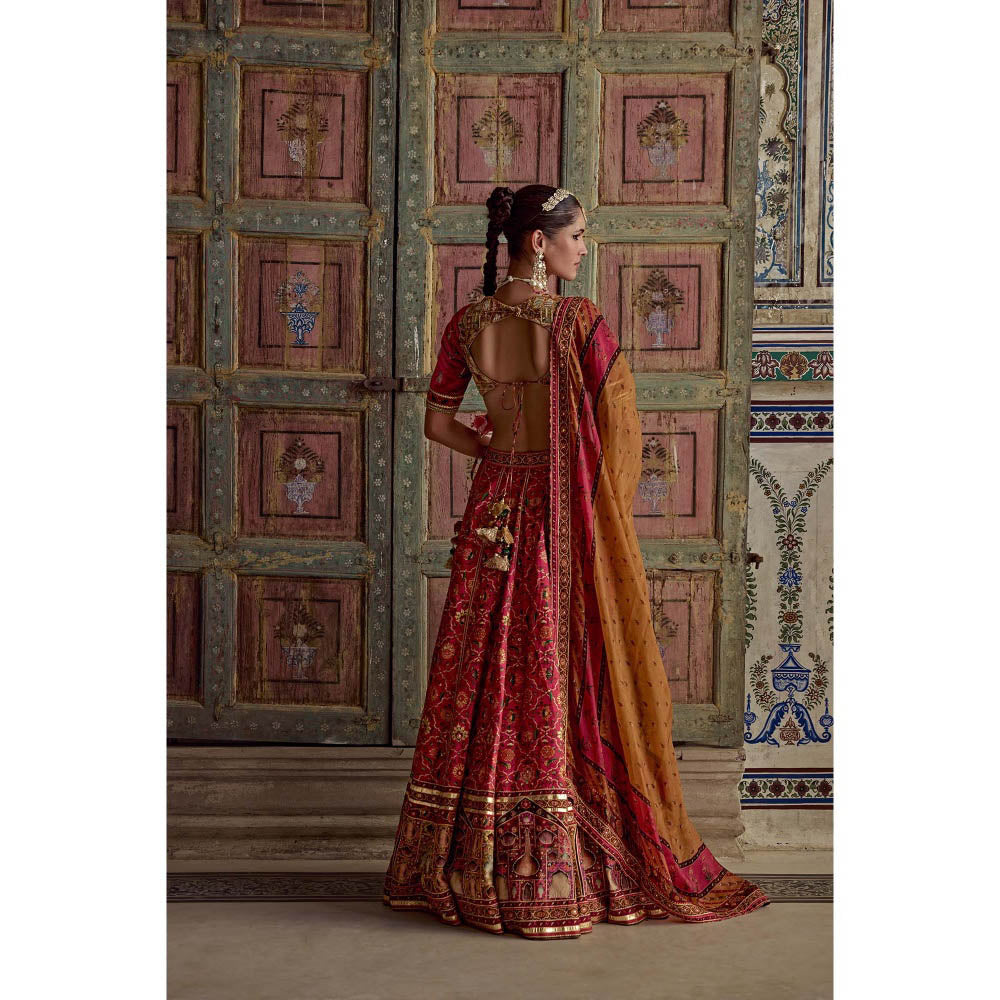 KALISTA Maroon Sameera Lehenga with Blouse and Dupatta (Set of 3)