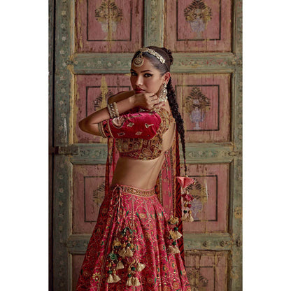 KALISTA Maroon Sameera Lehenga with Blouse and Dupatta (Set of 3)