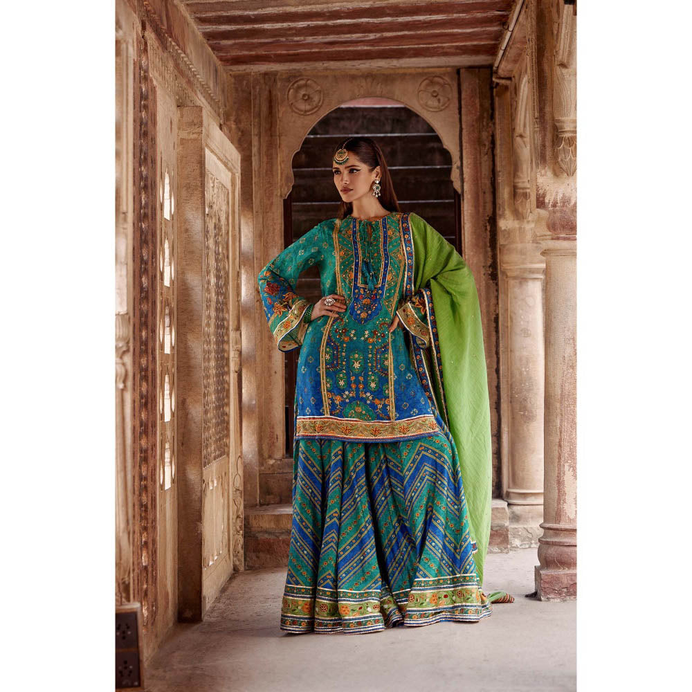 KALISTA Green Amaira Palazzo with Kurta and Dupatta (Set of 3)