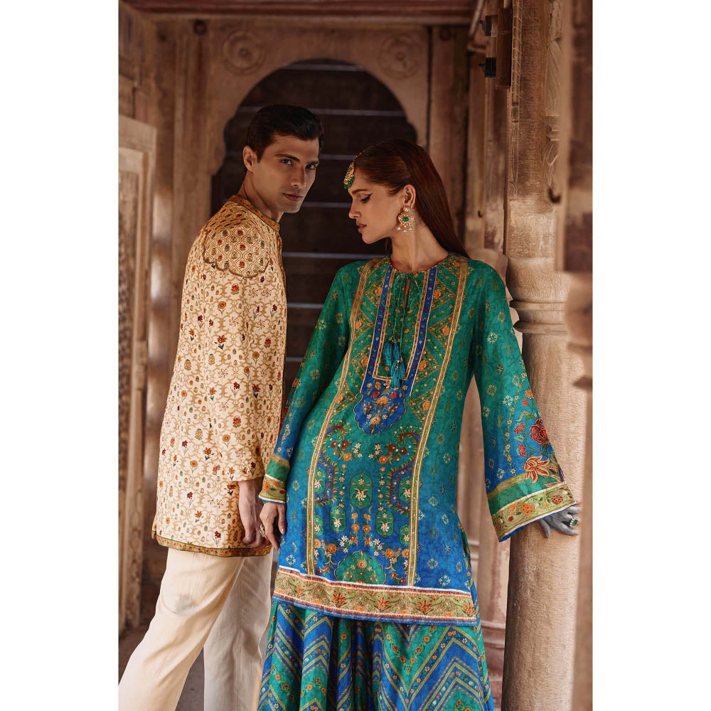 KALISTA Green Amaira Palazzo with Kurta and Dupatta (Set of 3)