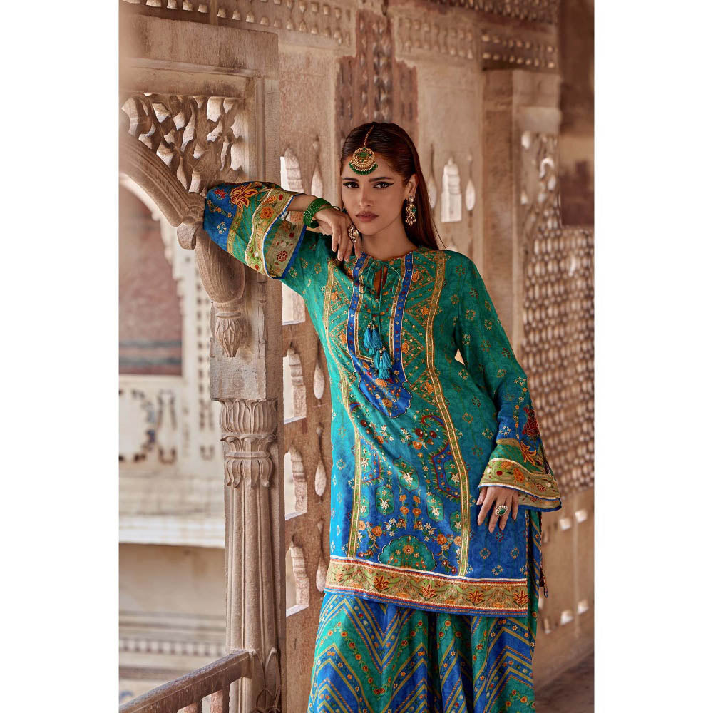 KALISTA Green Amaira Palazzo with Kurta and Dupatta (Set of 3)