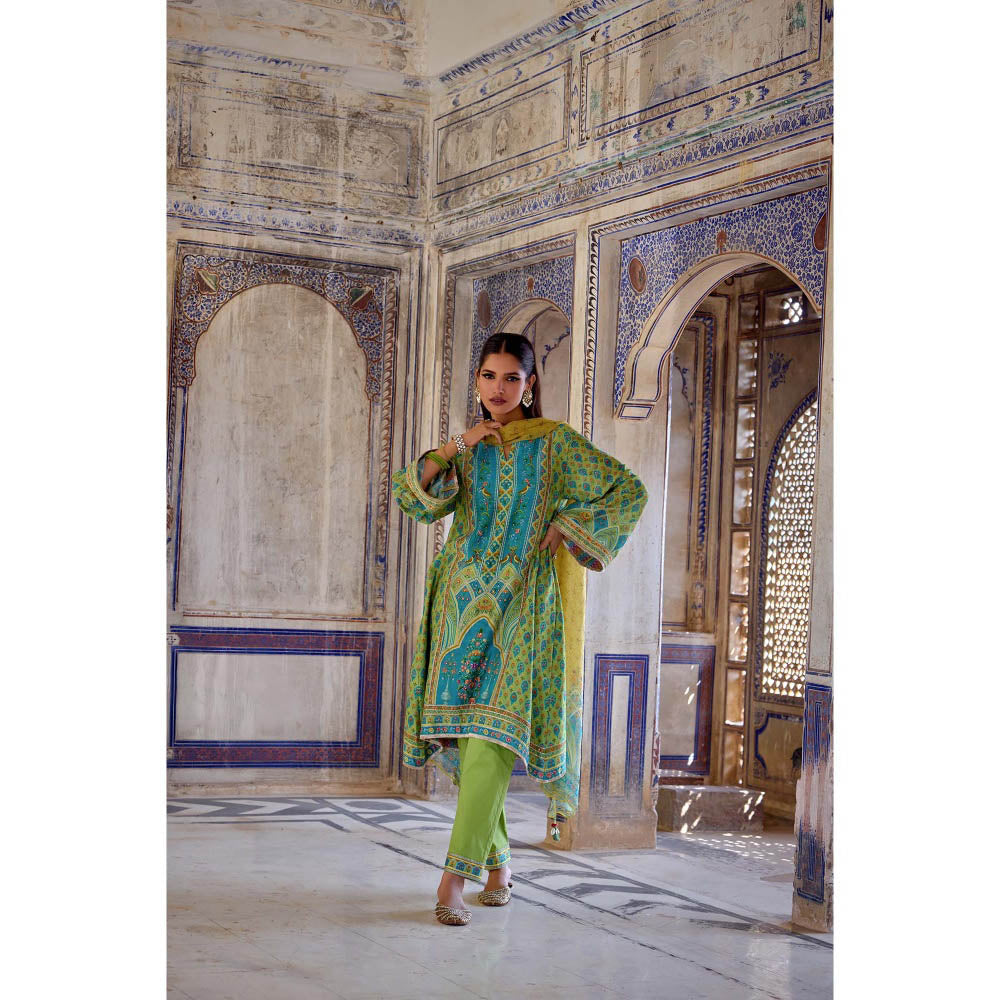 KALISTA Green Kaisha Kurta with Pant and Dupatta (Set of 3)
