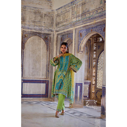 KALISTA Green Kaisha Kurta with Pant and Dupatta (Set of 3)