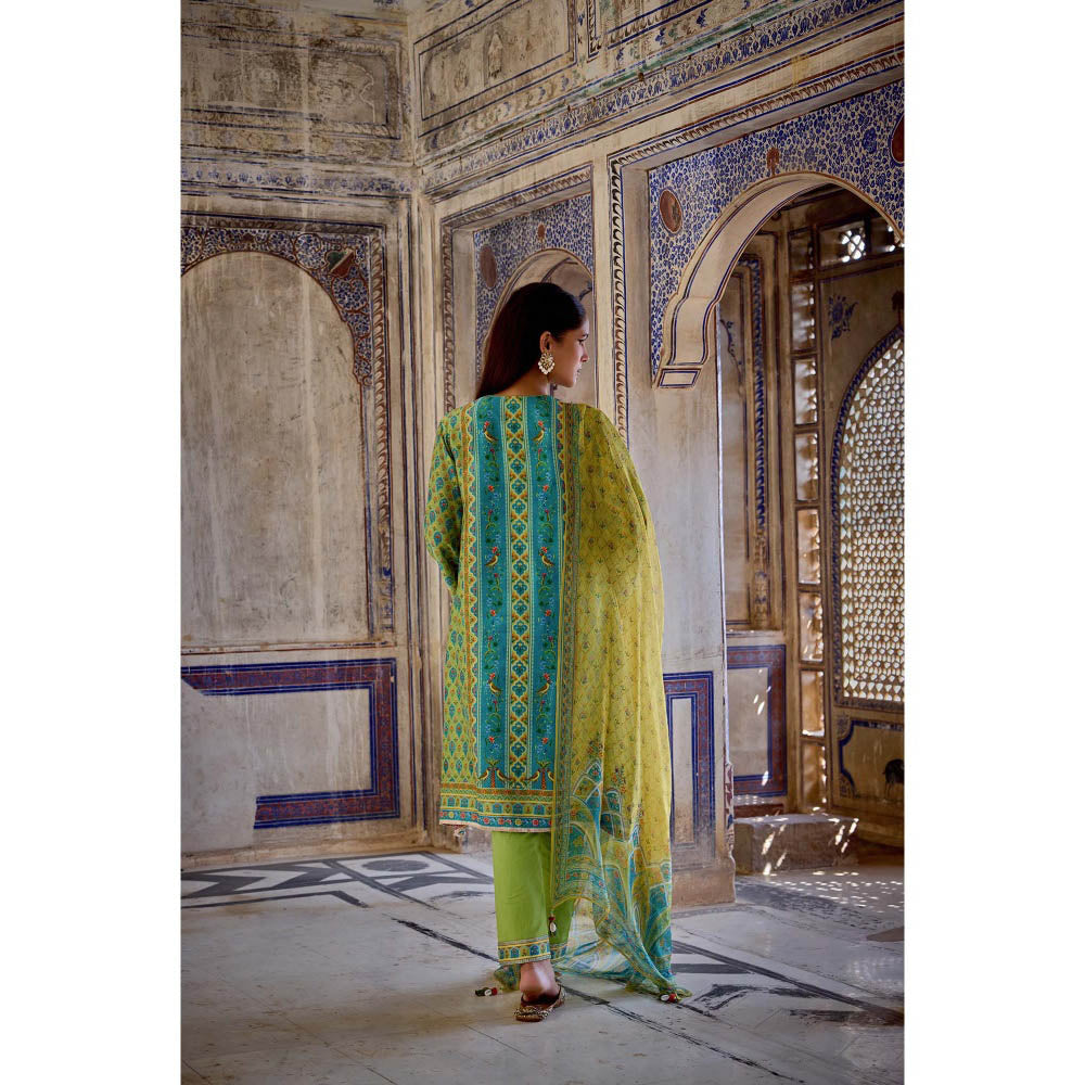 KALISTA Green Kaisha Kurta with Pant and Dupatta (Set of 3)