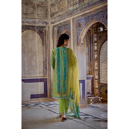 KALISTA Green Kaisha Kurta with Pant and Dupatta (Set of 3)