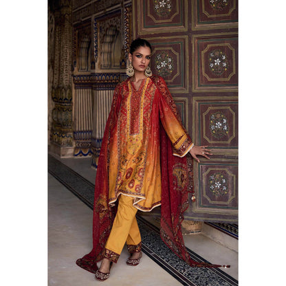 KALISTA Yellow Kaisha Kurta with Pant and Dupatta (Set of 3)
