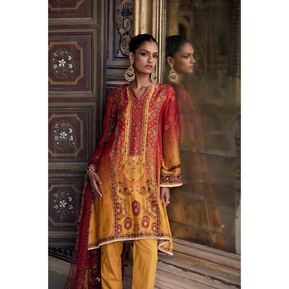 KALISTA Yellow Kaisha Kurta with Pant and Dupatta (Set of 3)