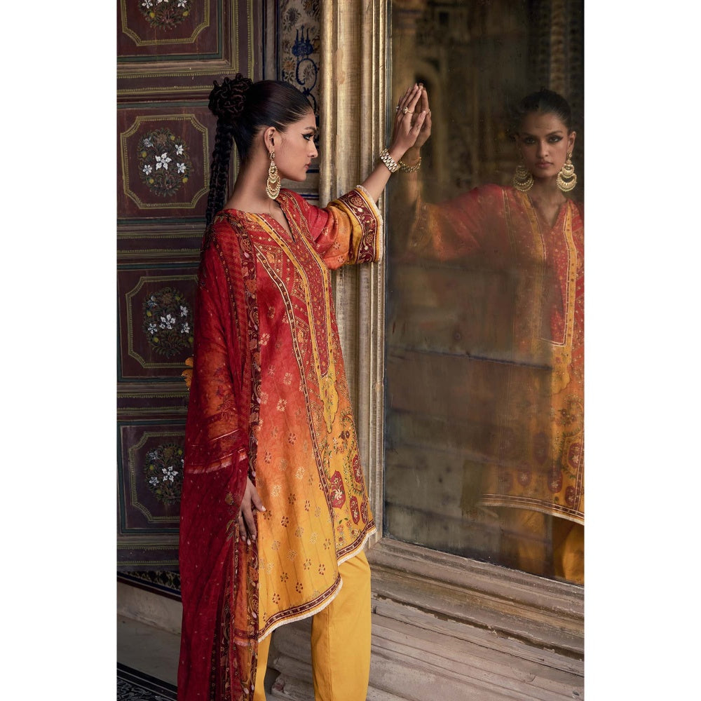 KALISTA Yellow Kaisha Kurta with Pant and Dupatta (Set of 3)