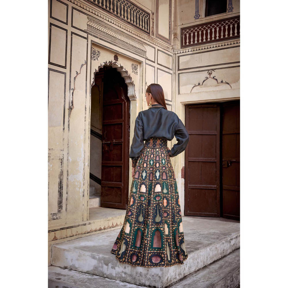 KALISTA Navy Blue Misba Skirt with Shirt and Belt (Set of 3)