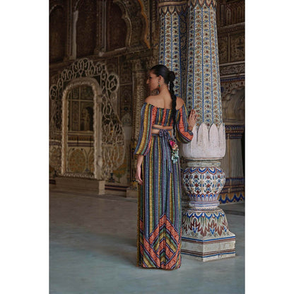 KALISTA Multi-Colour Samah Skirt with Crop Top (Set of 2)